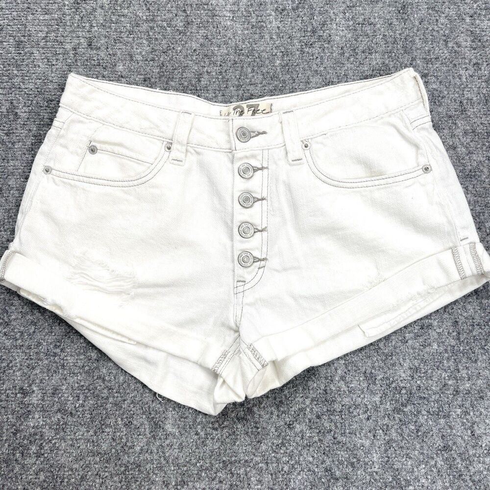 Free People We The Free Romeo Shorts Size 27 Roll Cuff Button Fly White Denim - Picture 3 of 9